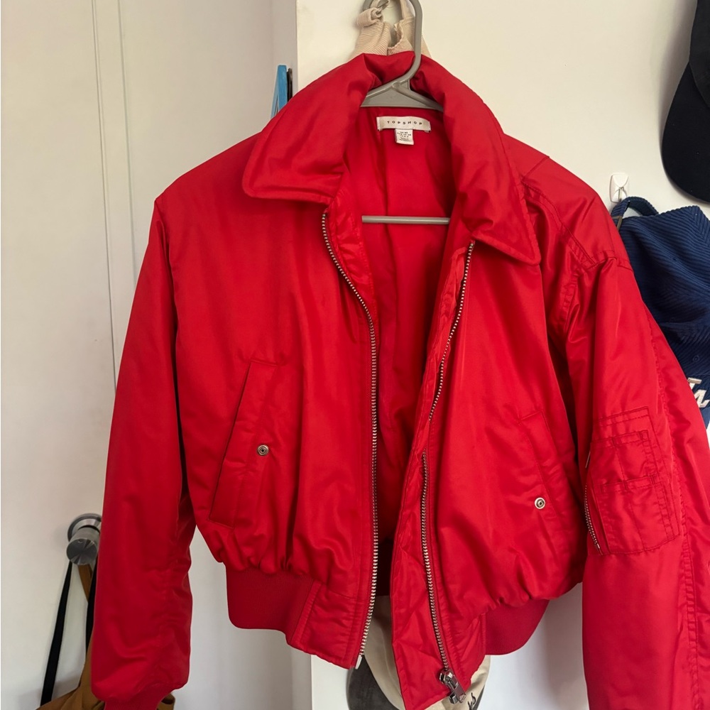 Topshop Red Bomber Jacket